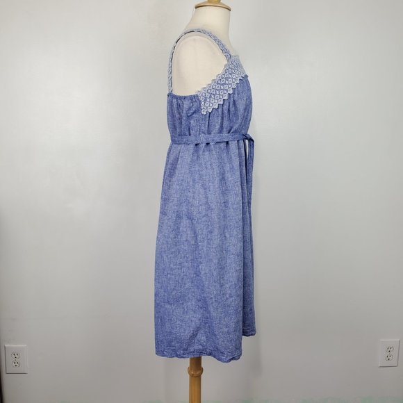 Isabel Linen Blend Sleeveless Belted Summer Maternity Dress Embroidery Size L - Picture 7 of 14